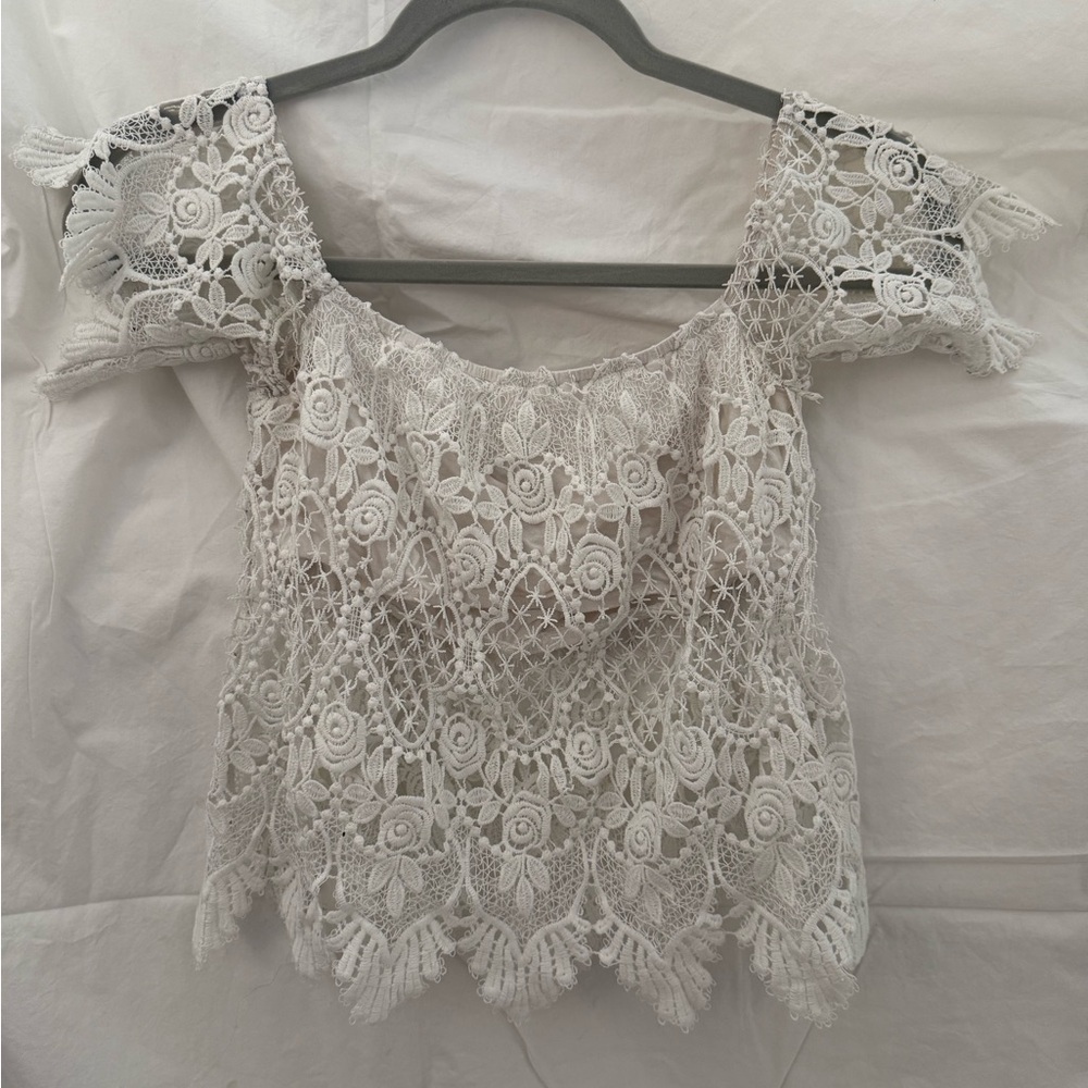 La Hearts White Lace Off-Shoulder Blouse